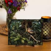 Stained Glass Magnetic Wall Art Of A Finch On A Branch, Abstract Sketch From Photo